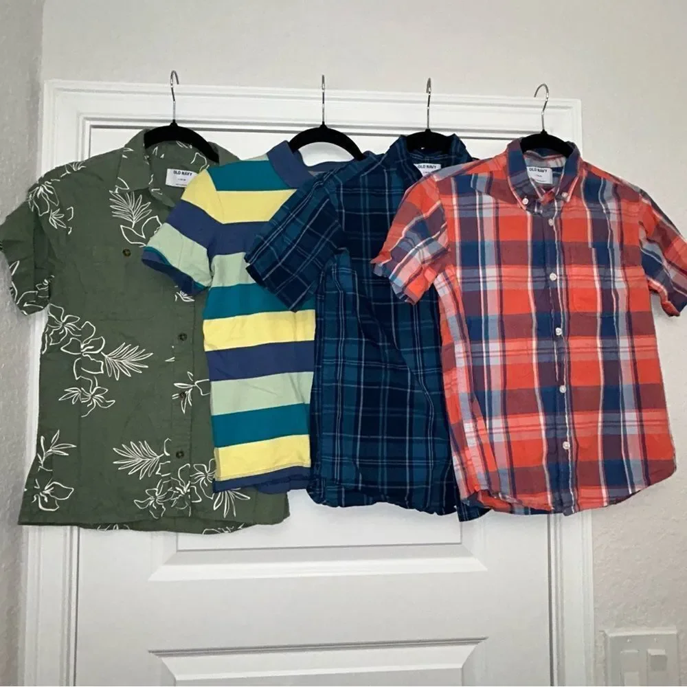 Old Navy Boys’ Plaid Stripe Floral Print Polo Button Down Shirt Lot of 4